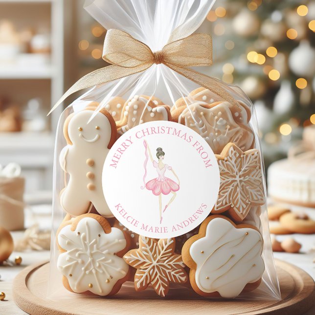 Sticker Rond Aquarelle rose Noël Ballerina Cadeau (Créateur téléchargé)