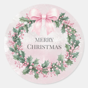 Sticker Rond aquarelle rose Noël Père Noël 1er anniversaire