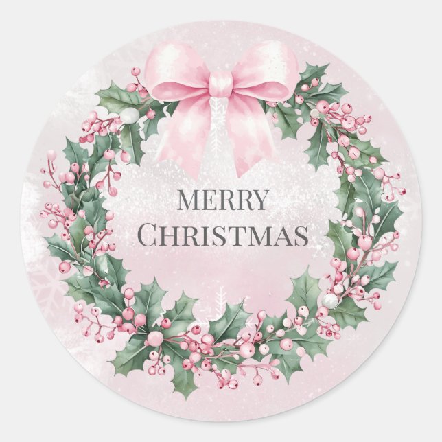 Sticker Rond aquarelle rose Noël Père Noël 1er anniversaire (Devant)
