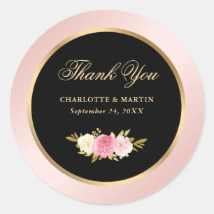 Sticker Rond Aquarelle rose noire Merci Floral