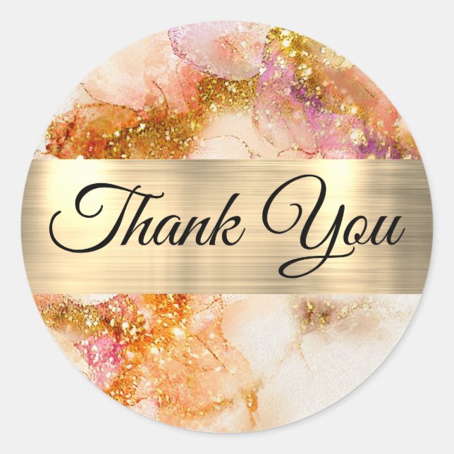 Sticker Rond Aquarelle rose or Faux Merci à huile (Devant)