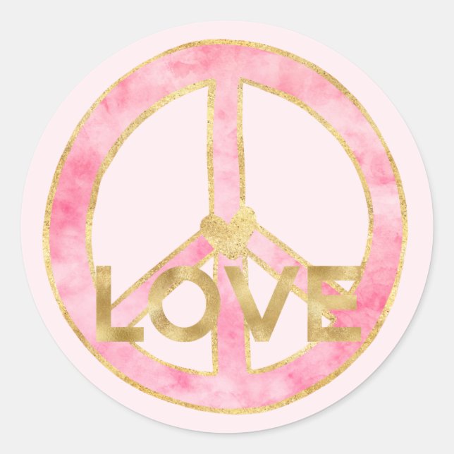 Sticker Rond Aquarelle rose or Paix Signe Coeur Amour (Devant)