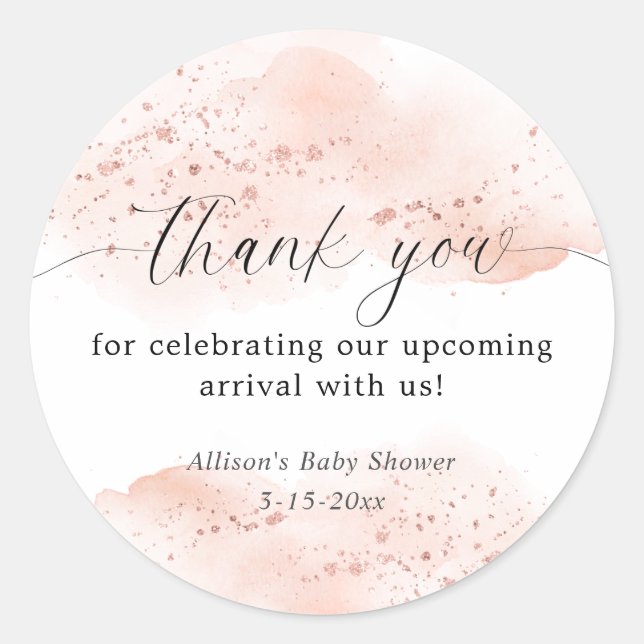 Sticker Rond Aquarelle rose or rose blanc merci pour (Devant)