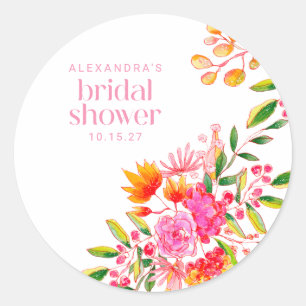 Sticker Rond Aquarelle rose orange moderne Fête des mariées flo