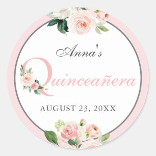 Sticker Rond Aquarelle rose pâle Quinceanera