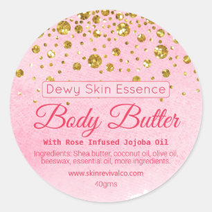 Sticker Rond Aquarelle rose Parties scintillant or Dew Corps Be