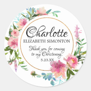Sticker Rond Aquarelle rose Peony Christing personnalisé