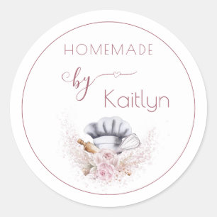 Sticker Rond Aquarelle rose personnalisée Cuisine maison