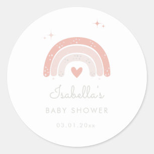 Sticker Rond Aquarelle rose Rainbow Girl Baby shower Favoriser