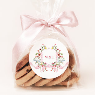 Sticker Rond Aquarelle rose Régence Crest Floral Mariage