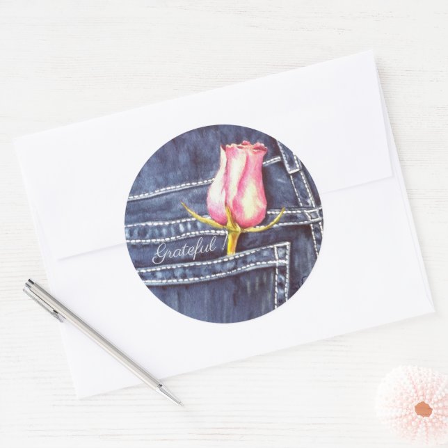 Sticker Rond Aquarelle rose rose Floral (Enveloppe)