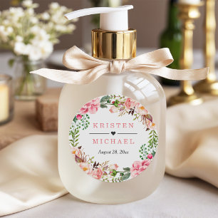 Sticker Rond Aquarelle rose rose rose floral Wreath Wedding Fav