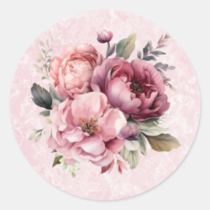 Sticker Rond Aquarelle rose rose rose Mariage en marbre