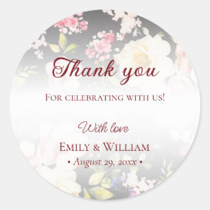 Sticker Rond Aquarelle rose Roses jaunes, noir flou, Mariage