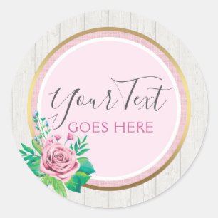 Sticker Rond Aquarelle Rose & rustique Bois Chic Chic Cottage