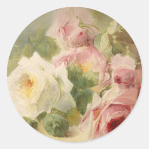 Sticker Rond Aquarelle Rose victorienne vintage