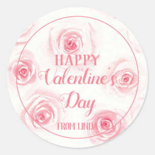 Sticker Rond Aquarelle rose vif rose heureux valentine's