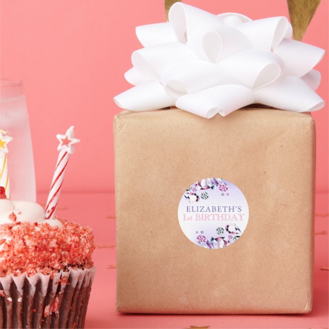 Sticker Rond Aquarelle rose violet C'est un anniversaire de Gem (Fête)