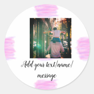 Sticker Rond Aquarelle rose violet père fils papa ajouter l'ima