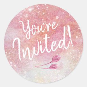 Sticker Rond Aquarelle rose Vous êtes Invited Envelope Seals