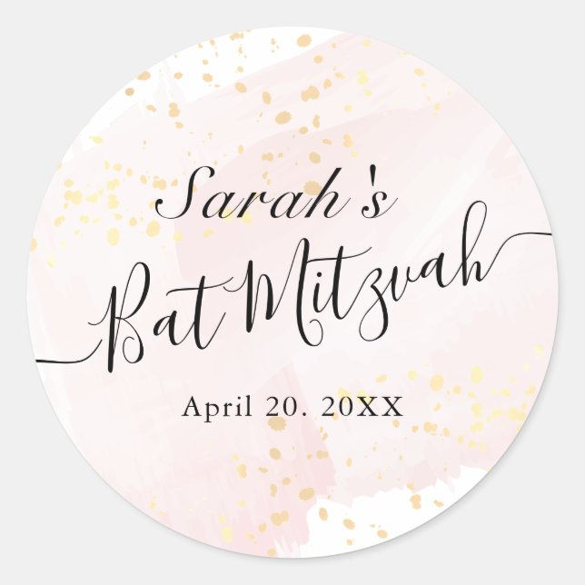 Sticker Rond Aquarelle rose x Bat mitzvah or (Devant)