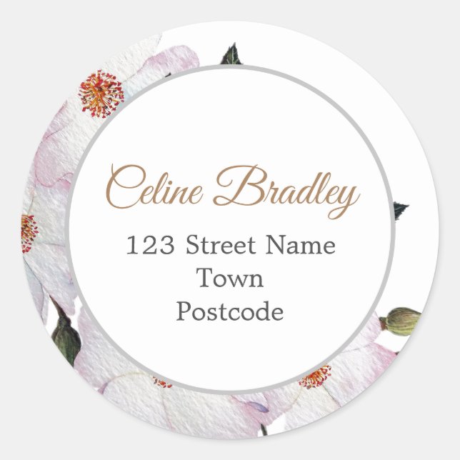 Sticker Rond Aquarelle Roses Ballerina Floral Circle d'adresse (Devant)