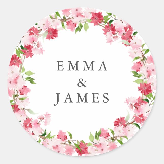 Sticker Rond Aquarelle Roses Roses Roses Roses Mariages (Devant)