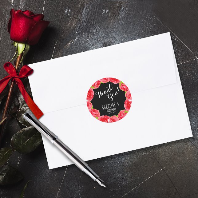 Sticker Rond Aquarelle Roses rouges Fête des mariées Derby (Watercolor red roses Derby-themed bridal shower round envelope seal stickers)