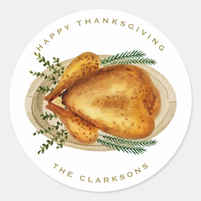 Sticker Rond Aquarelle rôtie diner Thanksgiving (Devant)