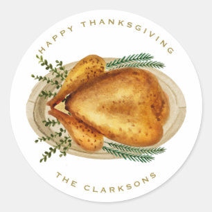 Sticker Rond Aquarelle rôtie diner Thanksgiving