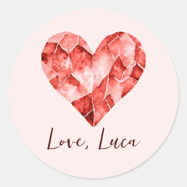 Sticker Rond Aquarelle rouge coeur diamant pour belle (Devant)