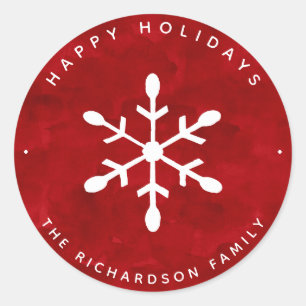 Sticker Rond Aquarelle rouge et Noël blanc du flocon de neige