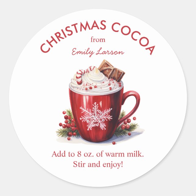 Sticker Rond Aquarelle rouge Festive cacao chaud (Devant)
