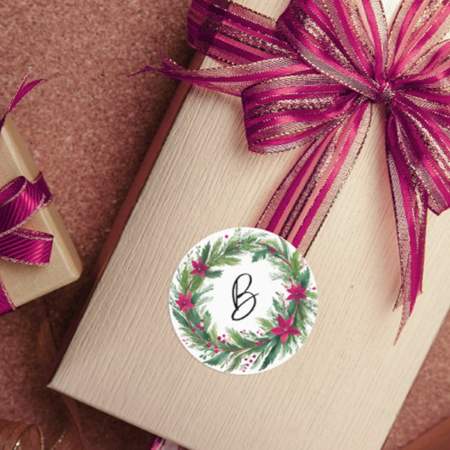 Sticker Rond Aquarelle rouge moderne Monogramme de couronne de  (Créateur téléchargé)