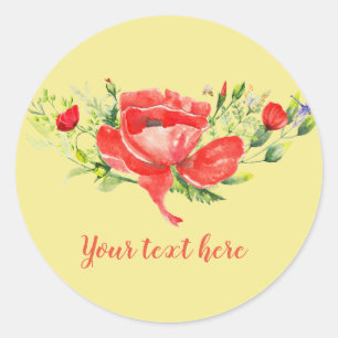 Sticker Rond Aquarelle Rouge Poppies Personnalisé