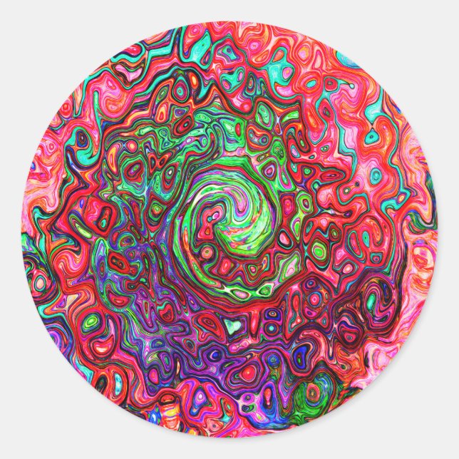 Sticker Rond Aquarelle Rouge Super Abstrait Retro Liquid Swirl (Devant)