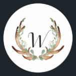 Sticker Rond Aquarelle Rustique Antler | Mariage simple<br><div class="desc">Par Honey & Birch Studios</div>
