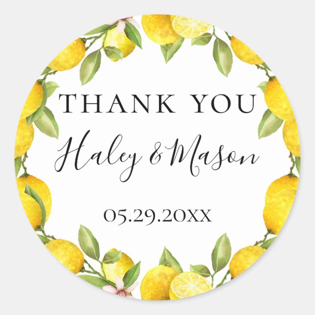 Sticker Rond Aquarelle rustique Citron Merci Favoriser (Devant)