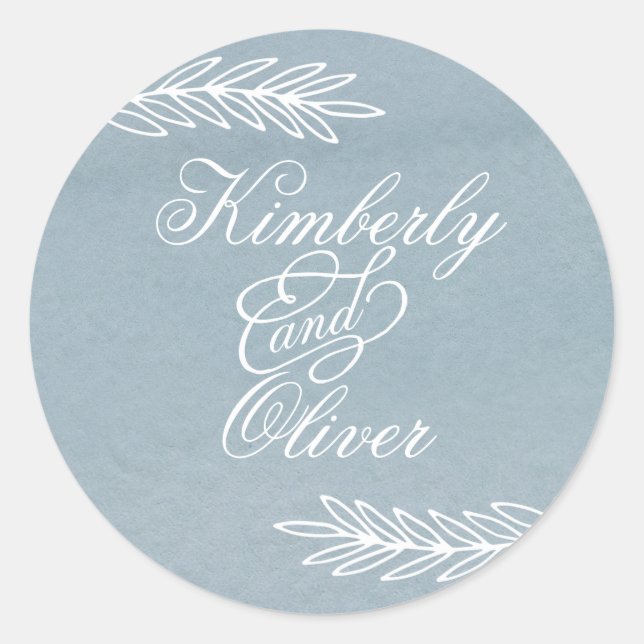 Sticker Rond Aquarelle rustique Dusty Bleu Nature Mariage (Devant)