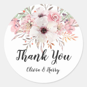 Sticker Rond Aquarelle Rustique Fleurs de Pays Mariage Faveur