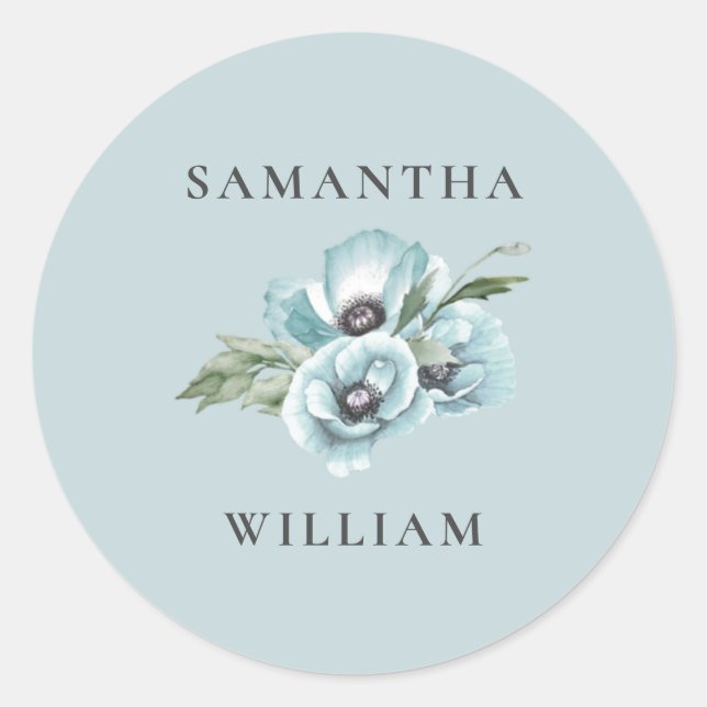 Sticker Rond Aquarelle rustique Floral Dusty Mariage bleu (Devant)