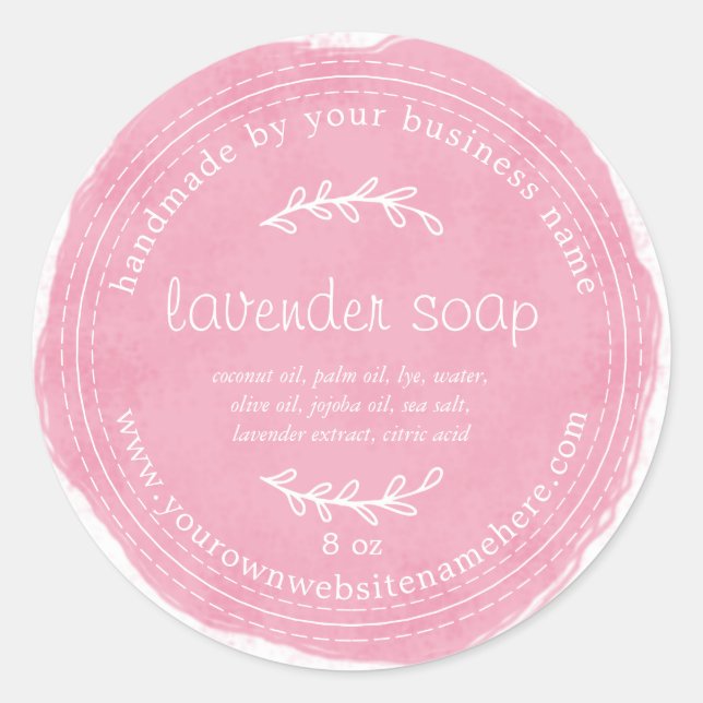 Sticker Rond Aquarelle Rustique Lavande Faite À La Main (Devant)