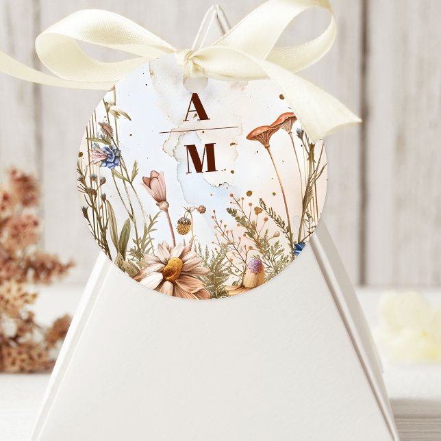 Sticker Rond Aquarelle rustique Mariage bois (Créateur téléchargé)