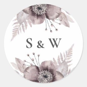 Sticker Rond Aquarelle rustique Mauve Floral Mariage