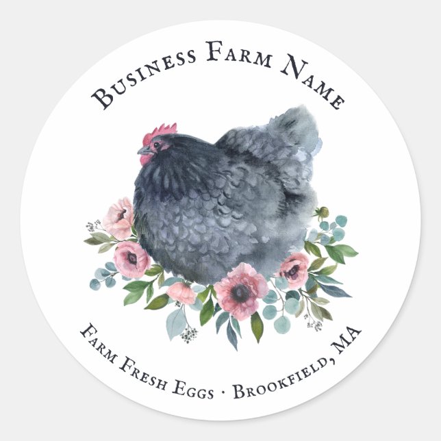 Sticker Rond Aquarelle rustique Poulet Floral (Devant)
