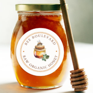 Sticker Rond Aquarelle rustique Queen Bee Honey Jar apiculteur