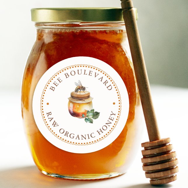 Sticker Rond Aquarelle rustique Queen Bee Honey Jar apiculteur (Créateur téléchargé)