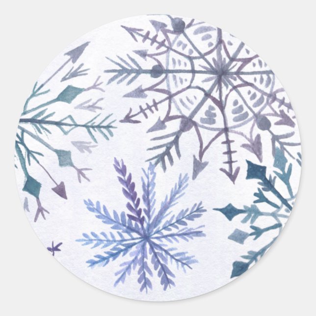 Sticker Rond Aquarelle rustique Snowflakes Blue Winter Wedding (Devant)