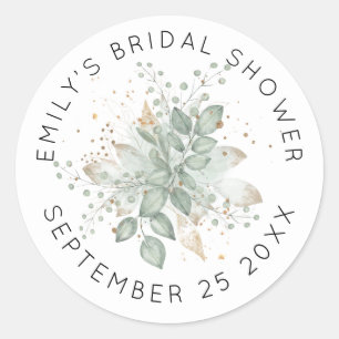 Sticker Rond Aquarelle Sage Fête des mariées Nom Date C