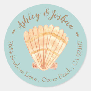 Sticker Rond Aquarelle Saint Jacques Rétro Bleu Adresse de reto